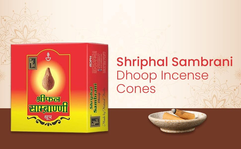 Zed Black Shriphal Sambrani Dhoop Incense Cones with Stand Natural Herbs Consists 12 Packs Inside