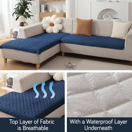 HOKIPO Quilted Waterproof Sofa Cover Mats for L Shape and 1/2/3 Seater Sofa. Make Your Own Sofa Cover Set, Mat Length 81(D) x 110(L) cm, Navy Blue (AR-4965-W4)