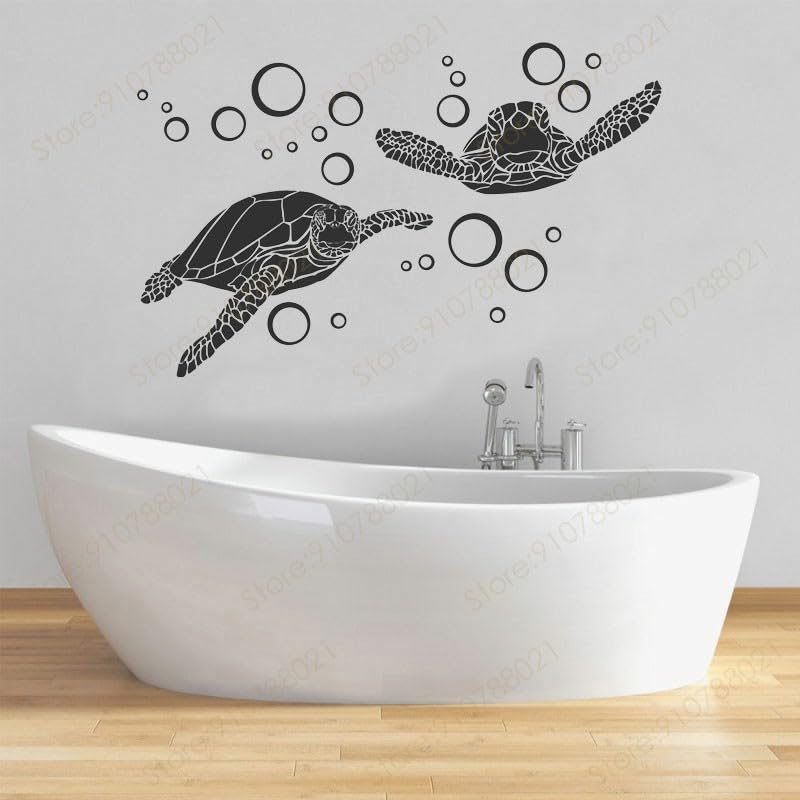 GADGETS WRAP Vinyl Animals Sea Turtles with Bubbles Vinyl Wall Art Decal Dark Gray