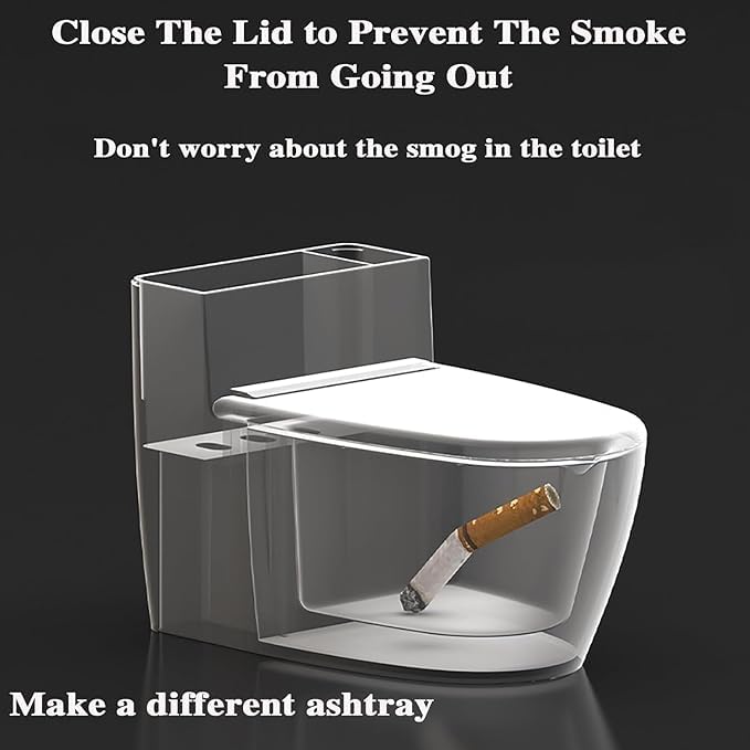 Vroxy Wall Mounted Toilet-Shape Ashtray for Cigarettes for Indoor Outdoor, Punch Free Stainless Steel Cigarette Bin with Lid Adhesive Ashtray for Cigarette Smokers (1Pcs)