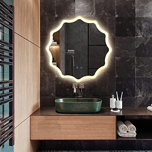 TINITALO Bathroom LED Mirror Home Mirror Wall Mirror with Touch Sensor, 3 Light Effects, Glass, Round LED-20 (18 x 18 Inch)