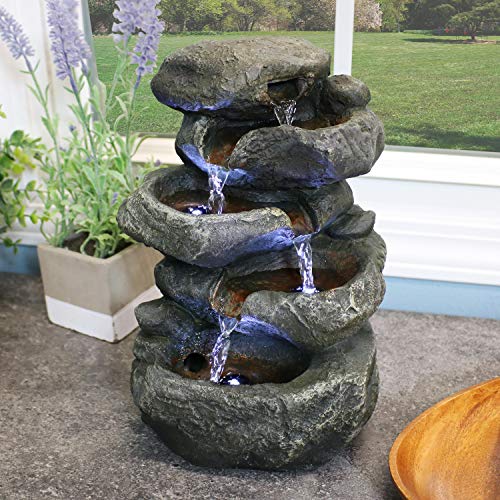 Sunnydaze Stacked Rocks Tabletop Water Fountain with LED Lights, 10.5 Inch