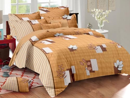 House of Aby King Size Bedsheet for Double Bed, 100% Cotton Bed Sheet Double Bed (108 x108 Inches) with 2 Pillow Covers | 210 TC Bed Sheet Double Bed (Mustard)