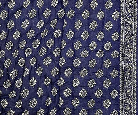 fashhub Cotton Gold Print Jaipuri Light Weight Double Bed Razai | Dark Blue Quilt (85" x 100")