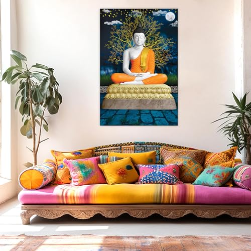 Indianara Rolled Sparkled Gautam Buddha Art Print for Room Décor Digital Reprint 36 inch x 24 inch Painting (10762PST)