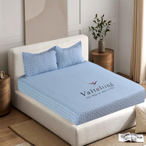 WholeSaleIndia Soft Microfiber 1 Double Bedsheet with 2 Pillow Cover (Gray Blue Geometric)