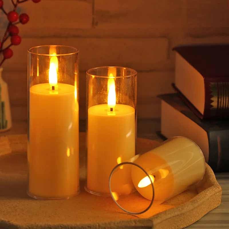 TGOPIT Candle Flameless Led Candles Light Flickering,Real Wax Fake Wick Moving Flame Faux Wickless Pillar for Diwali Festival Wedding Home Party Halloween Decorations(2Pcs)