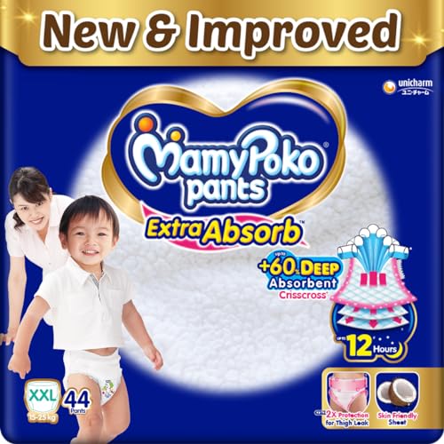 MamyPoko Pants Extra Absorb Baby Diapers, XX-Large (XXL), 44 Count, 15-25kg