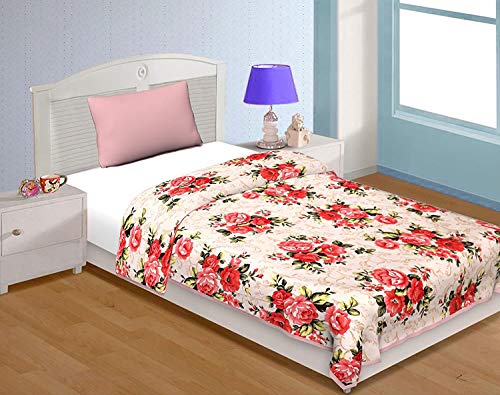 ROMAN HOME Flowers Print 40% Cotton & 60% Microfiber Single Bed Reversible AC Blanket/AC Dohar 240x210cm.