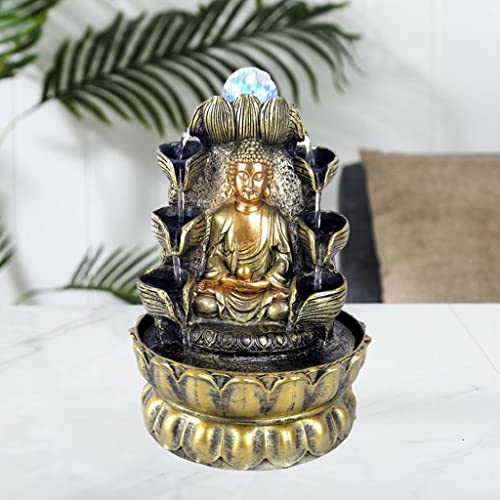 CALANDIS Buddha Tabletop Water Fountain Decoration Sculpture with Led Light Ball