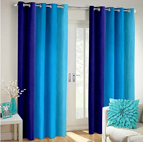 Purav Light Curtain Combo 9 Feet Long (1 Piece Leaf and 1 Piece Texture) - Aqua, 2 Piece