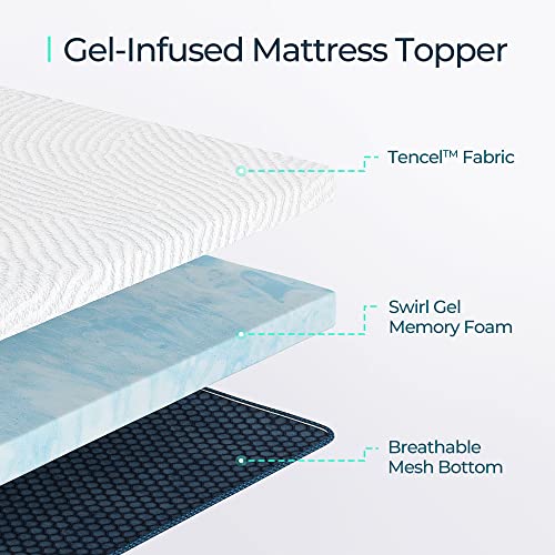 LINSY LIVING 2 Inches Memory Foam Mattress Topper King, Cooling Gel-Infused Swirl Memory Foam, Soft Bed Topper King Size with Tencel™ Cover, CertiPUR-US and Oeko-TEX Certified, King White