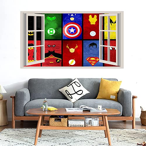 GADGETS WRAP Printed Wall Decal Sticker Fake Window Style Decal (90cm x 50cm) - Super Heros