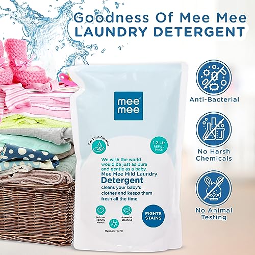 Mee Mee Mild Baby Liquid Laundry Detergent (1.2 L - Refill Pack) | Safe and Gentle| Free from Parabens, Phosphates, Brighteners & Bleach