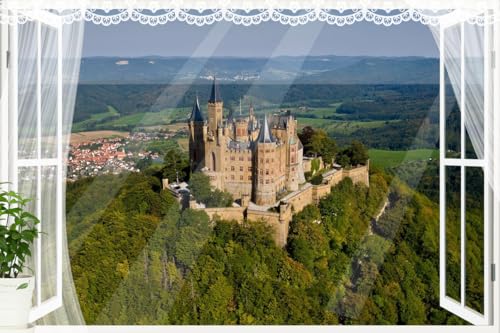 JVERF - JZZB02139 Castles Germany Fortress Hill| Self-Adhesive Open Window Wall Sticker