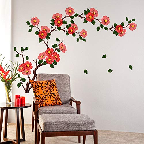 Techgifti Wall Stickers Floral Branch Self-Adhesive Sofa Living Room Background Antique Flowers Vinyl Art (Multicolor)