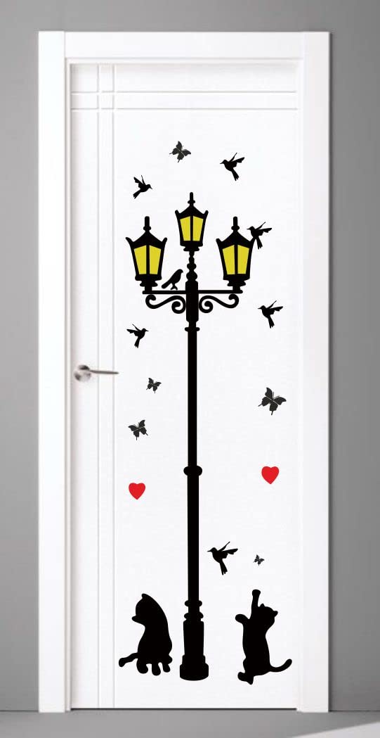 Delight Art Decorative Home cat and lamp Pole Design Door Sticker Size - ( 38*121 ) cm Model id - ( DAMC00908L )