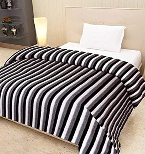 Home Stylish 300 TC All Season Light Weight Black and White Striped Polyester Bed AC Fleece Double Bed Blanket 90 inch X 90 inch Blanket for Donation Pack of 10