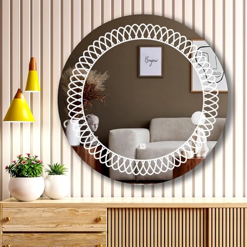 Wicker Design KDL Round Shape LED Light Decorative Interior 24' x 24' Inch Bathroom Mirror (Nature Finish : Polished)