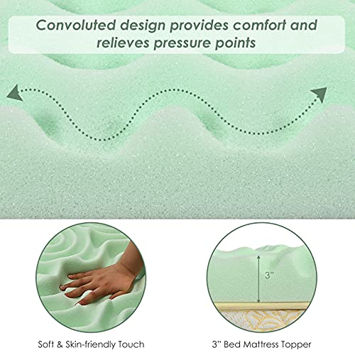 KOMFOTT Full Size Mattress Topper, 5-Zone Soft Memory Foam Mattress Pad Topper for Back Pain, 3 Inch