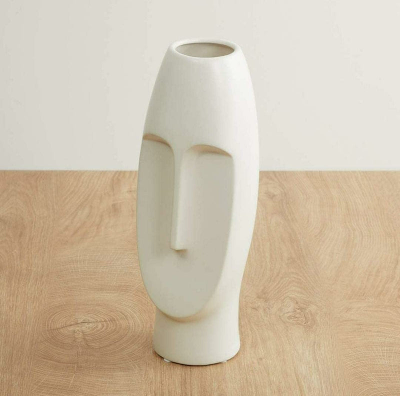 AZ Decor | White Vase | Ceramic Vase | Aesthetic Vase | Boho Home Decor Products | Half Ring Vase | Donut Vase | Flower Vase | Pampas Vase | Face Vase | Ceramic Vase | Home Decor Centrepiece (Face Vase)