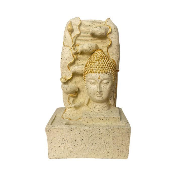 Art N Hub Lord Buddha Face Home Decorative Water Fountain Best Home and Office Inauguration Gift Items | Built (30 x 20 x 53 CM | Ivory Dotted& Golden)