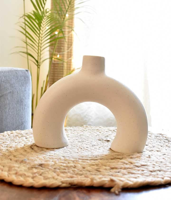 Bumbleberry - White Half Donut/Ring Vase | Flower Vase | Ceramic Vase | Pampas Grass Vase | Home Decor Centrepiece | Decor Showpiece 6 Inches (Pack of 1)