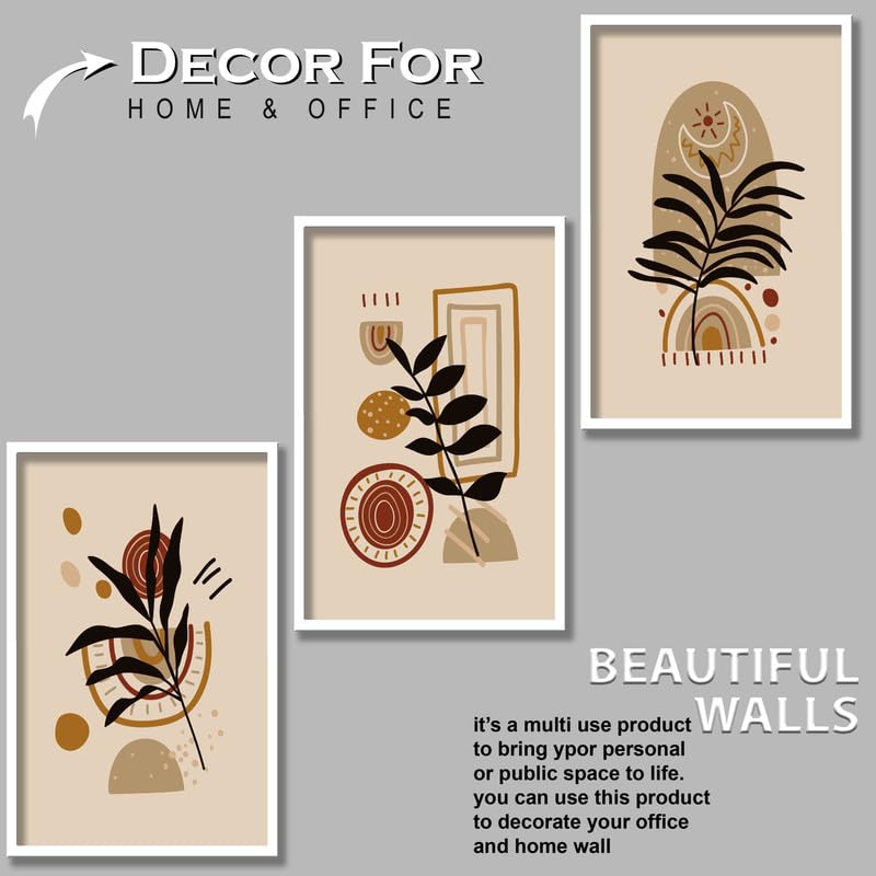 SAF paintings Set of 3 Plants Boho modern art design Premium white Framed Bohemian wall painting for for Wall, Home and Living Room Decoration 80 cms x 34.29 cms COMBO-2029-K3