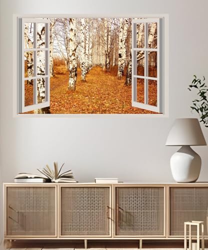 JVERF - JZZA26102 Parks Autumn Birch Trunk| Self-Adhesive Open Window Wall Sticker