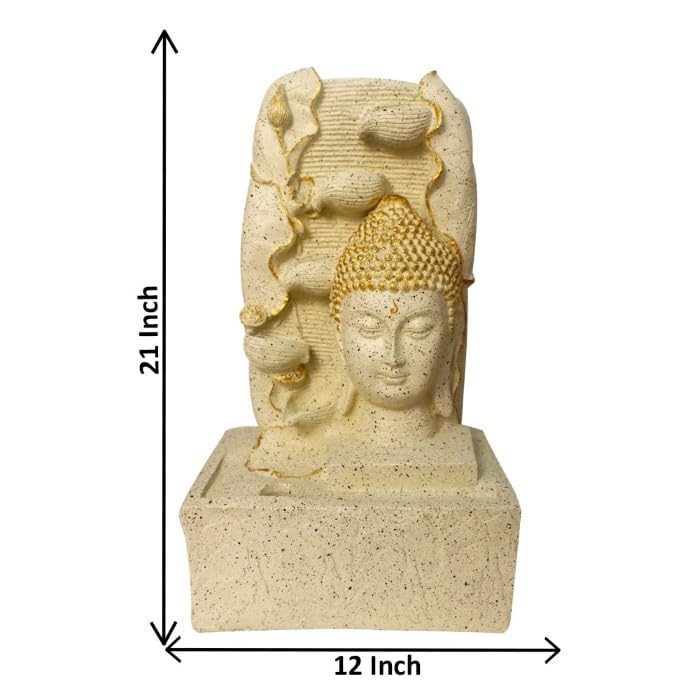 Art N Hub Lord Buddha Face Home Decorative Water Fountain Best Home and Office Inauguration Gift Items | Built (30 x 20 x 53 CM | Ivory Dotted& Golden)