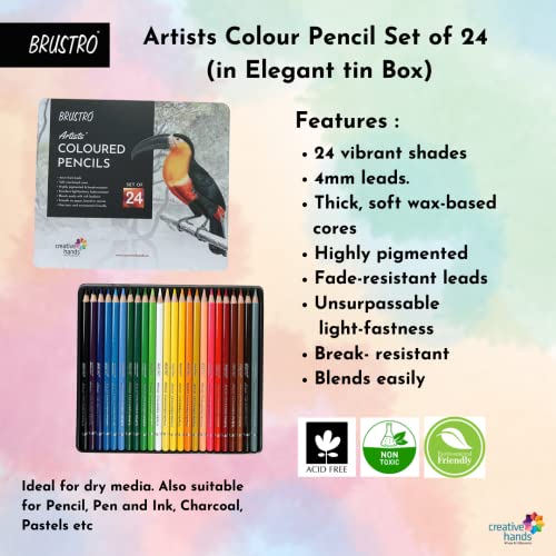 BRUSTRO Artists' Coloured Pencil Set of 24 (in Elegant tin Box)