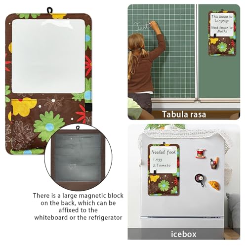 ATORSE® Magnetic Storage Pocket with Message Board for Fridge Whiteboard Home School brown