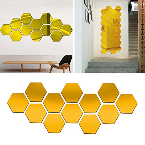 ATORSE® 12X 3D Hexagon Wall Stickers Mirror Acrylic DIY Home Decor Gold 70X40Mm