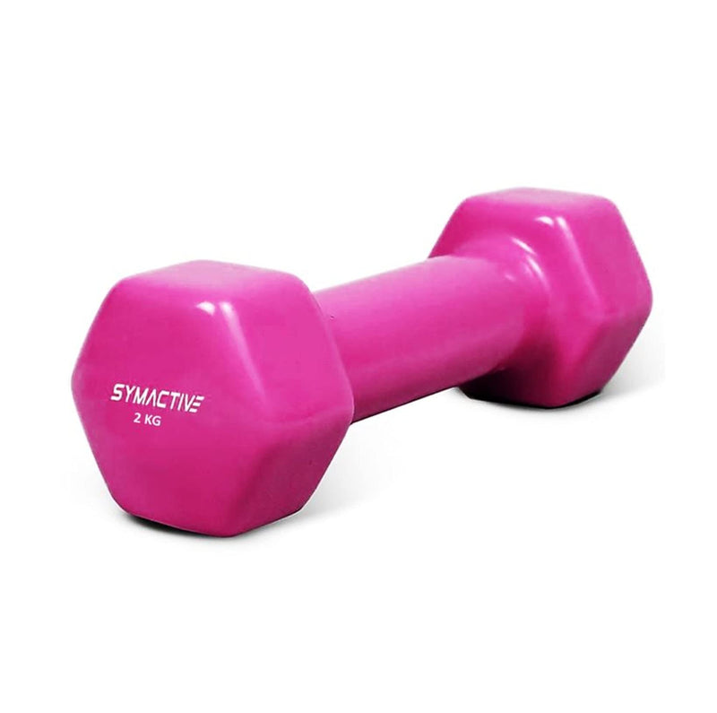 Amazon Brand - Symactive Vinyl Coated Fixed Dumbbell for Gym Exercises, Set of 2, 2 kg