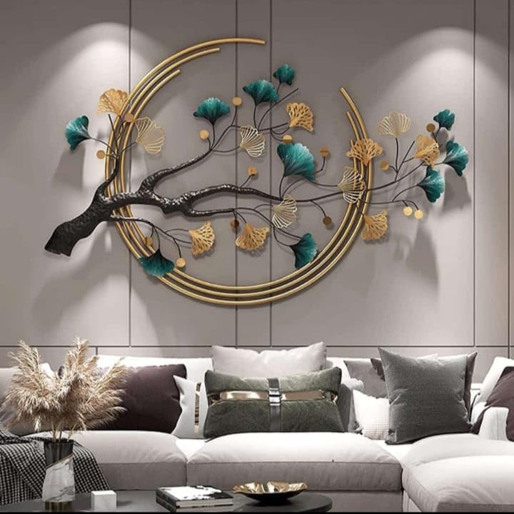 ULTRA SHINE HOME DECOR 3D Metal Art Tree Leaf Wall Hanging Sculptures for Modern Home Decoration, Bedroom, Living Room, Hotel & Restaurant (52 x 28 Inch)