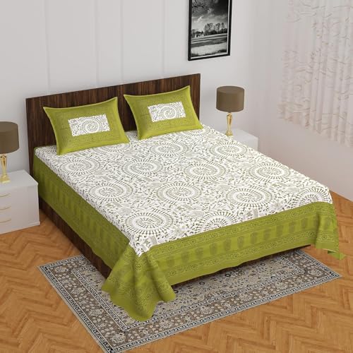 Printed Cotton Double Bedsheet with 2 Pillow Covers (Sanganeri Print)