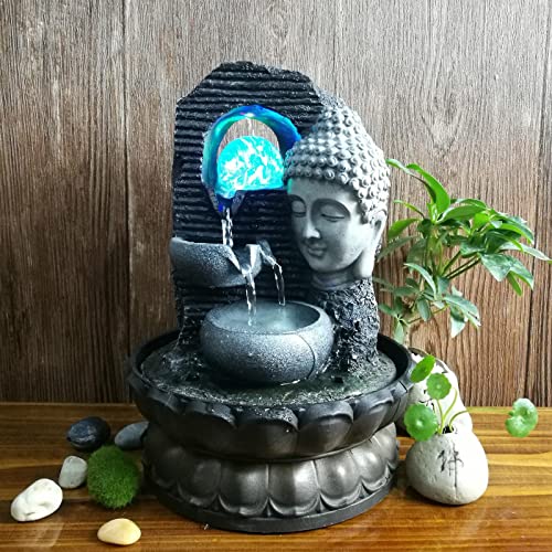 ATORSE® Buddha Tabletop Water Fountain Meditation Statue for Bedroom Desk Home Decor