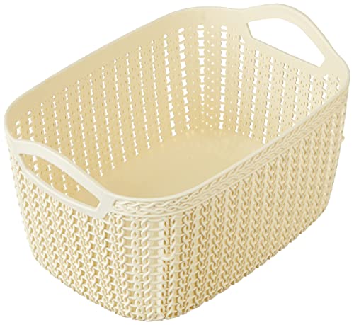 Kuber Industries Unbreakable Multipurpose Storage Basket With Handles Medium Size & Flexible Plastic Fruit/Vegetable/Bathroom/Stationary/Home Basket, Pack Of 2(Brown & Cream) -Ctktc39079, Rectangular