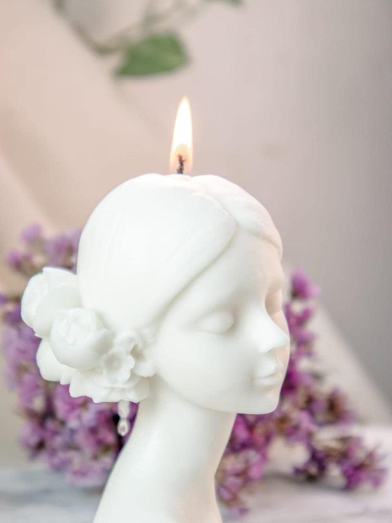 THE UMBRELLA STORE Blossom Sculpture Candle, Women Sculpture Candle, Flower Lady Candle, Unscented,100% Natural Soy Wax- Off White