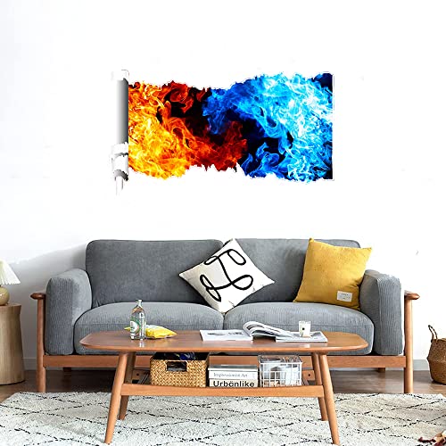 GADGETS WRAP Printed Wall Decal Sticker Scratched Paper Style Wall Decal (90cm x 50cm) - Red Blue Flames