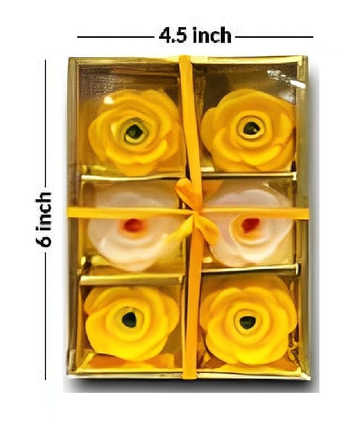 The Decor Affair Six Pieces of Beautiful Rose Flower Wax Floating Candles in Water - Elegant Flower Shaped Diyas/Candles for Home Decor, Diwali Gift, and New Year Gifts (Yellow).