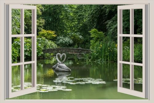 JVERF - JZZA20143 England Parks Pond Sculptures Swans Bridges| Self-Adhesive Open Window Wall Sticker