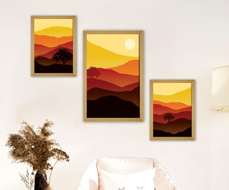 SAF paintings Set of 3 Modern Art Premium Brown frame painting for Wall Decoration SA-B48M1K2