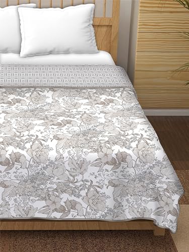 Dream Dwell 100% Pure Cotton Reversible Dohar/AC Blanket for Double Bed |All Weather Light Weight | Floral Design and Patterned Double Bed Dohar,Grey and White- Pack of 1