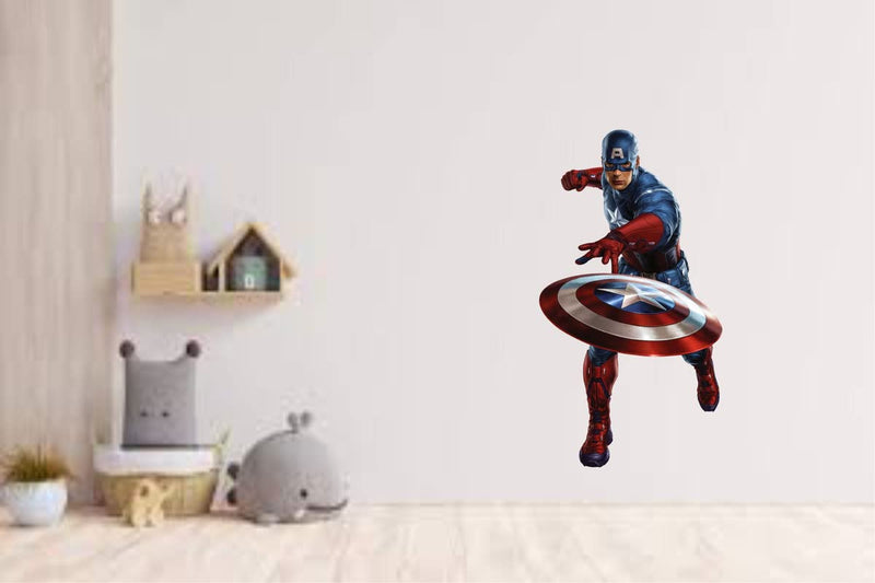 SK Graphics Captain America Standing Wall Sticker (Multicolor PVC Vinyl)