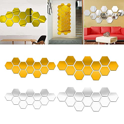 ATORSE® 60Pcs 3D Hexagon Acrylic Mirror Wall Stickers DIY Wall Decor Gold 40X23Cm