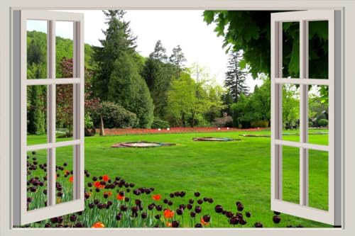 JVERF - JZZA28423 Slovenia Parks Tulips| Self-Adhesive Open Window Wall Sticker