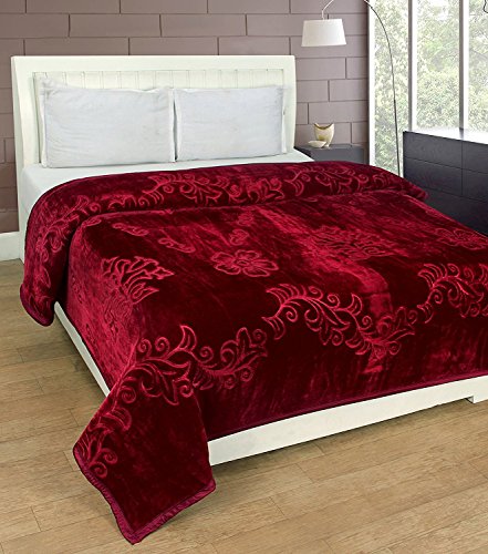 MITUL Fashion Super Soft Mink Double Bed Blanket/Silky Soft Floral Double Bed Embossed Mink Blanket for Winters/Mink Blankets Double Bed for Winter/Double Bed Blanket (Maroon_90x90 inch)