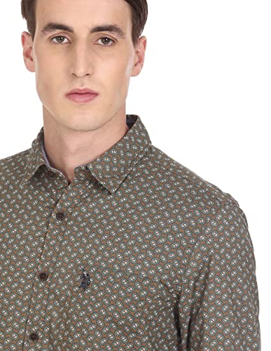 U.S. POLO ASSN. Men's Printed Slim Fit Shirt (UDSHT0427_Ochre L)