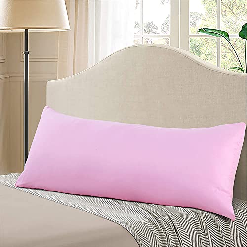 Atootfusion Ultra Soft Baby Pink Body Pillow - Long Side Sleeper Pillows for Use During Pregnancy - Soft Satin Pink Stripes with Soft Polyester Microfiber Filling (Single Pack) Baby Pink